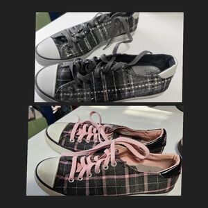 Gotta Flurt Black and Pink Plaid Sneakers